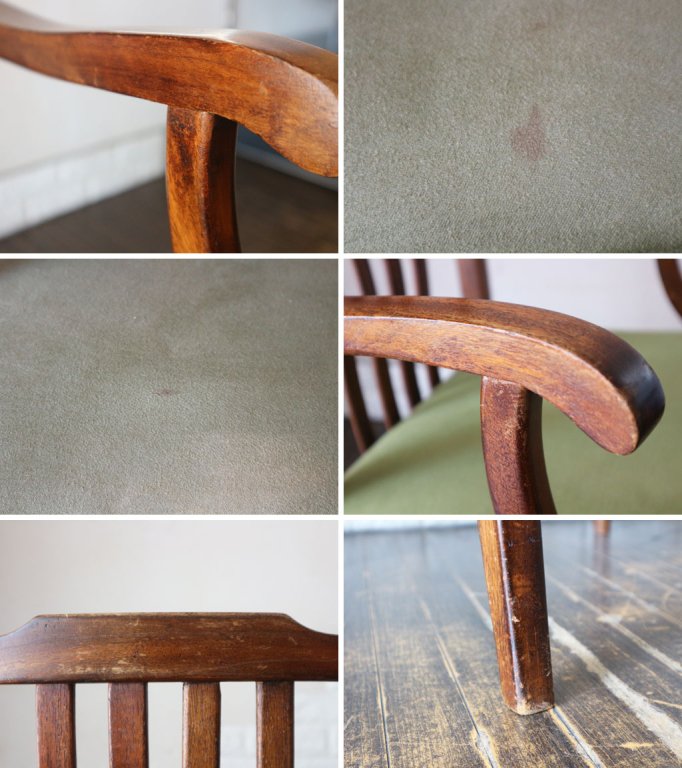 UKビンテージ UK vintage マホガニー材 アームチェア ダイニングチェア グリーン ファブリック 英国 アンティーク ◎