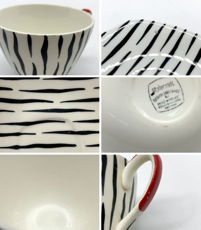 ミッドウィンター MIDWINTER ザンベジ Zambesi カップ&ソーサー ジェシー・テイト Jessie Tait イギリスビンテージ ゼブラ柄 A ●