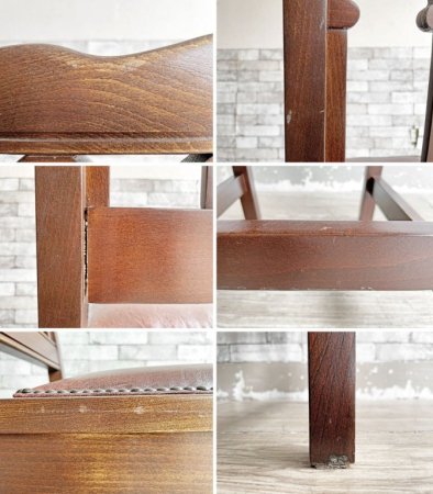 ビンテージスタイル Vintage Style ダイニングチェア ビニールレザー ブラック&えんじ色 鋲打ち アンティーク調 ルーマニア製 2脚セット ●