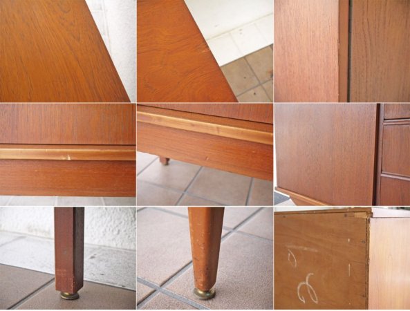 UKビンテージ UK vintage チーク材 サイドボード ドロップダウンドア 3ドロワー W183cm 英国 ミッドセンチュリー ◇