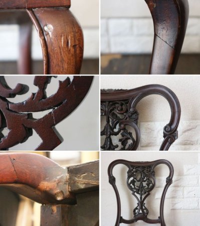 英国 アンティーク チッペンデール 様式 ダイニングチェア イギリス マホガニー材 ◎