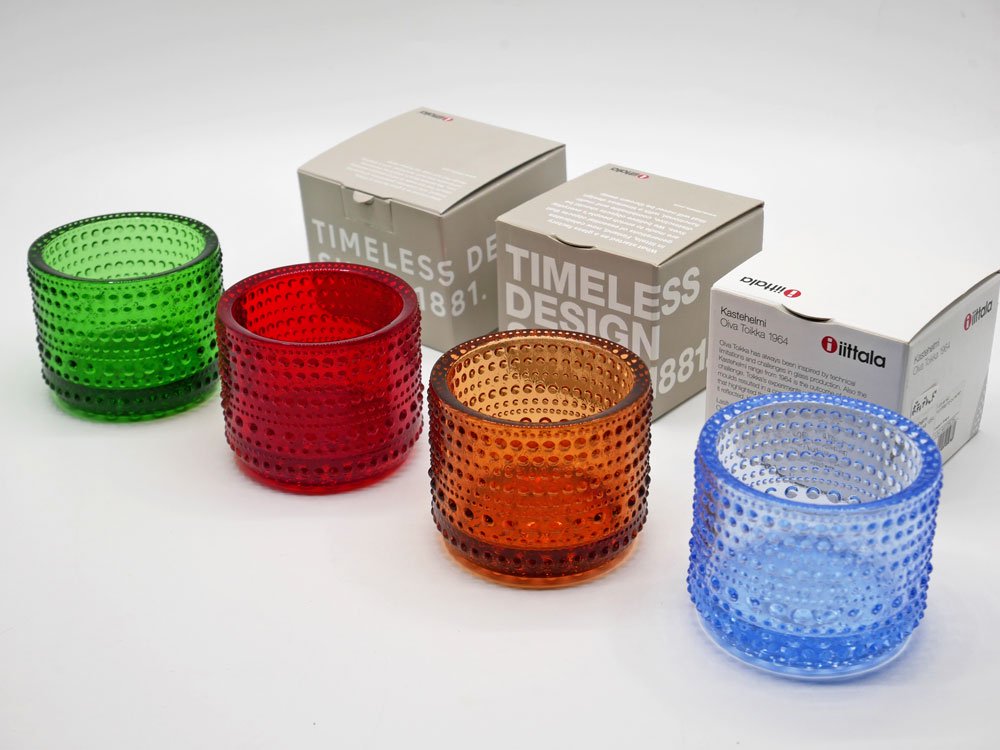 イッタラ iittala カステヘルミ Kastehelmi キャンドルホルダー 64mm アクア オイバ・トイッカ フィンランド 北欧雑貨 箱付 ●