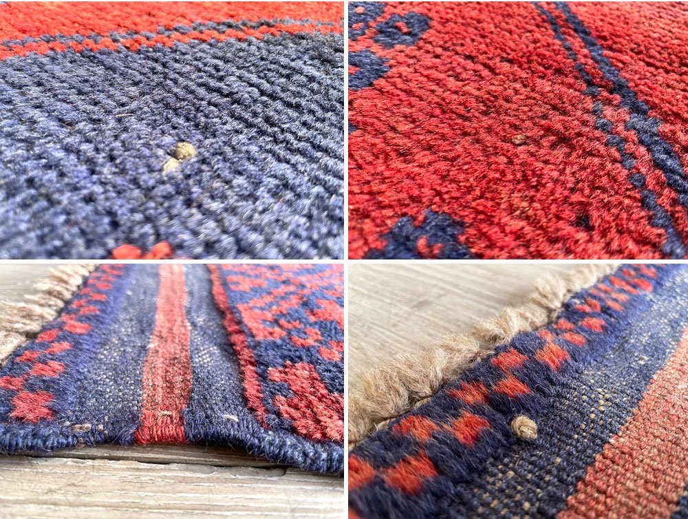 ビンテージ Vintage トルクメン ラグ 絨毯 183×110cm ギュル ダークレッド ×ネイビー 中近東 イラン 手織り ●