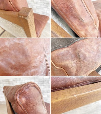 トラックファニチャー TRUCK FURNITURE ブーメランチェア BOOMERANG L-1 ブラウン 牛革 ナラ無垢材×スチール 1人掛けソファ 定価¥222,200- A ●