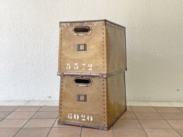 フランスビンテージ French Vintage スロイ SUROY バルカンファイバー コンテナボックス 収納箱 インダストリアル ブラウン 5372 A ◇