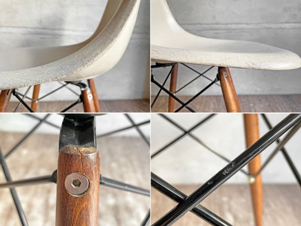 ハーマンミラー Herman Miller ビンテージ サイドシェルチェア モダンファニチャーセールス FRP製 パーチメント ドゥエルレッグベース C&R イームズ ミッドセンチュリー♪