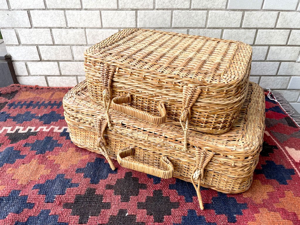 フランスビンテージ France Vintage ピクニックボックス バスケット カゴ 籠 バッグ ラタン 籐 幅32 ■