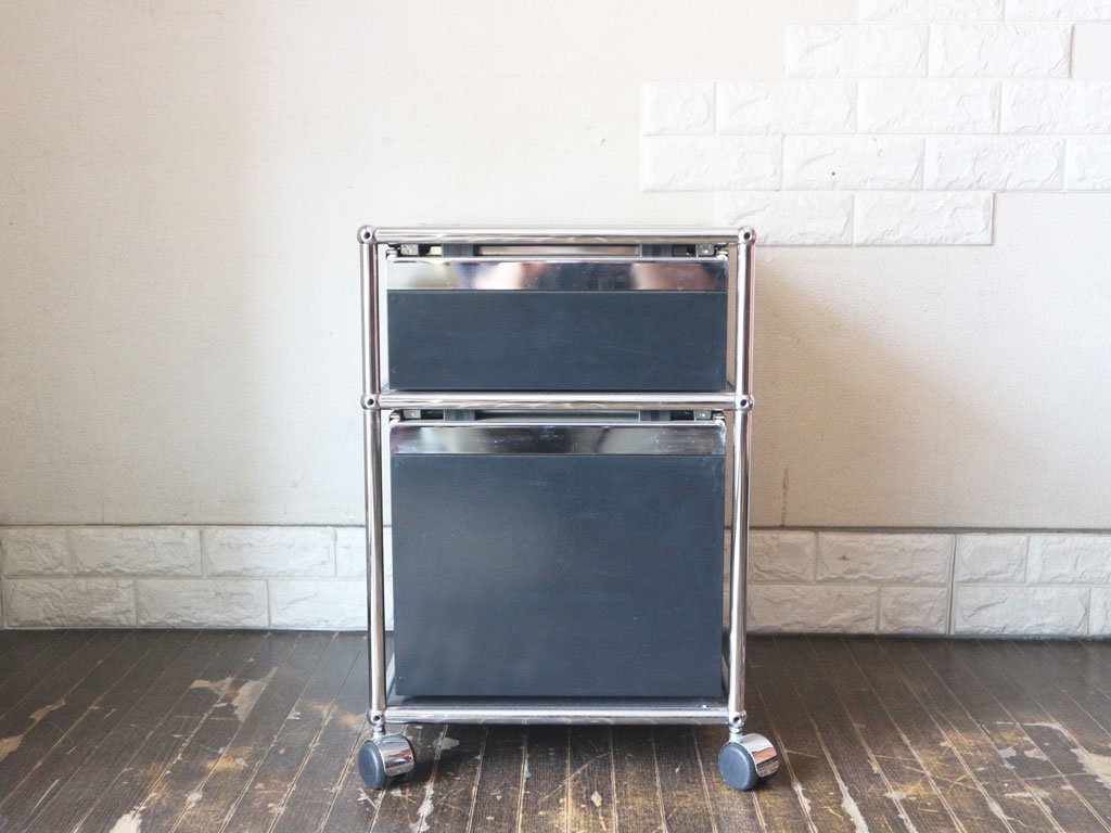 ユーエスエムハラー USM Haller モジュラーファニチャー Modular Furniture ハラーシステム ロールボーイ ワゴン デスクキャビネット ブラック 鍵付き ◎