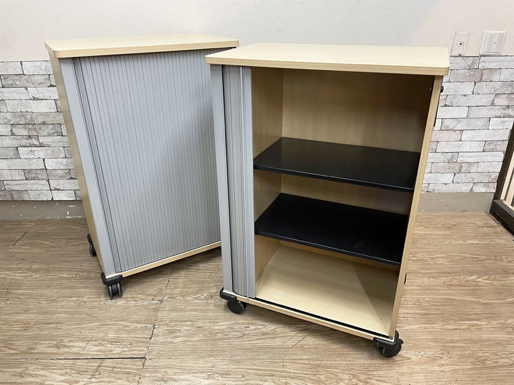 スチールケース Steelcase ウェルンドル werndl 蛇腹扉 キャビネットワゴン トローリー 収納カート キャスター ハンドル 鍵付き オフィス家具 B ●