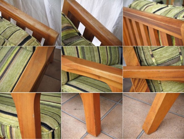 ダブルティー WTW ティズモ TISMO SOFA 1シーターソファ グリーン ストライプ カバーリング アカシア材 ◇