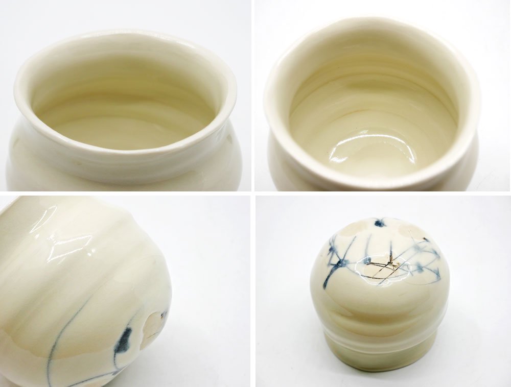吉川正道 白磁 スイング湯呑 カップ 直径9cm 陶芸家 現代作家 ●