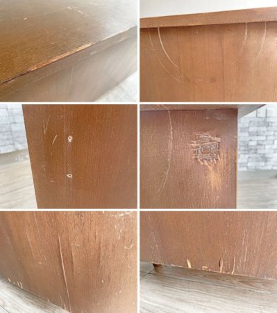 ジャパンビンテージ Japan Vintage 古い木味のデスク 机 両袖 抽斗 開き扉 W145.5 国産家具 古家具 昭和レトロ ●