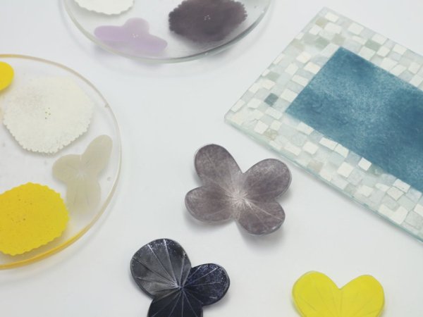 八木麻子 hanasara ガラスプレート 花形小皿 現代作家 ガラス作家 3点セット◎