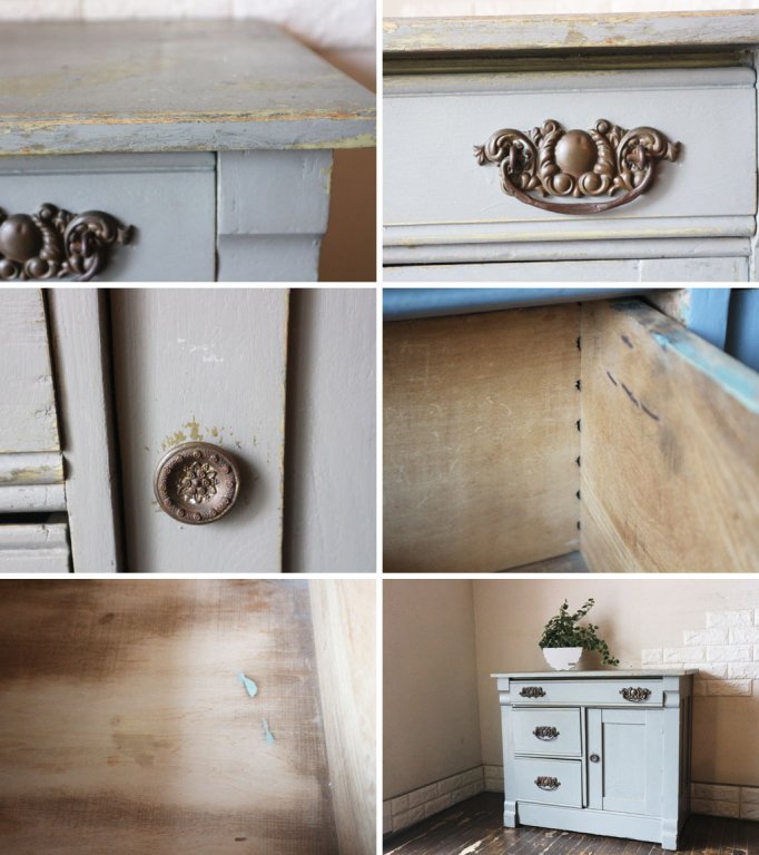 フランスビンテージ France Vintage シャビーシック キャビネット ブルーグレー ペイント ブロカント ◎