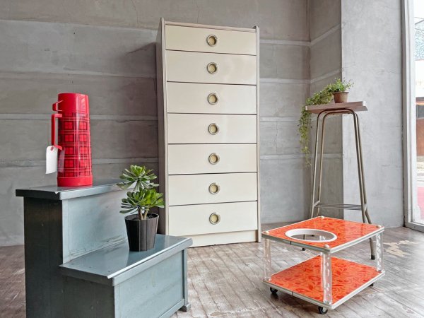 ジャパンビンテージ Japan Vintage 昭和レトロ レトロポップ 7段チェスト ホワイト 現状品 ♪