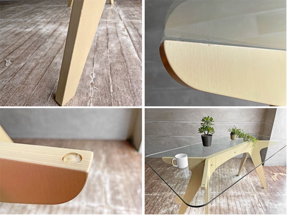 イーアンドワイ E&Y ペガサス ダイニングテーブル PEGASUS DINING TABLE Sサイズ ホワイト WU-1 W140 ビーチ材プライウッド×ガラストップ 定価\132,000- ♪