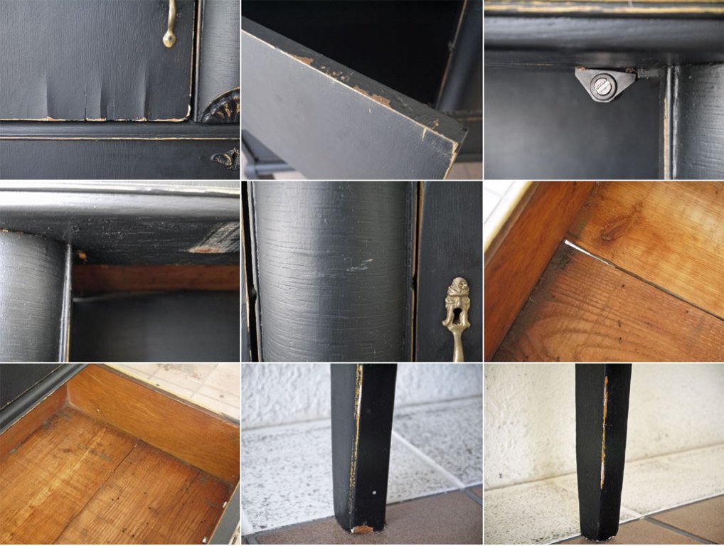 UKビンテージ UK vintage ペインテッド ドレッシング サイドボード ブラック W109.5cmアンティーク シャビーシック 店舗什器 英国 ◇