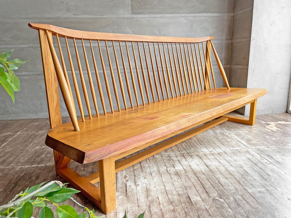 ナチュラルスタイル Natural style スポークバック 背もたれ付きベンチ アーム付き ソファ ウォールナット オーク 無垢材 3シーター 店舗什器♪