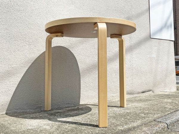 アルテック artek テーブル90B バーチ材 ホワイトラミネート天板 3本脚 アルヴァ・アアルト Alvar Aalto フィンランド 美品 ●