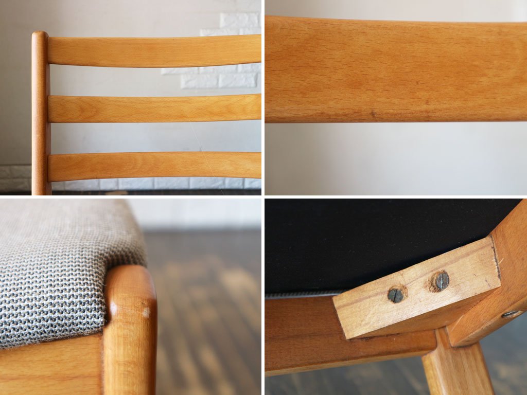 北欧ビンテージ Scandinavian Vintage ダイニングチェア ビーチ材 グレー系ファブリック デンマーク製 北欧家具 ◎