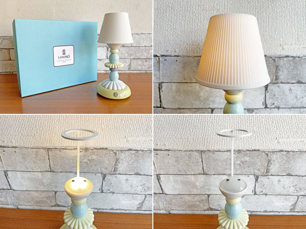 リヤドロ LLADRO ロータスファイヤーフライランプ Lotus Firefly Lamp グリーン&ブルー 充電式 LED テーブルランプ 磁器 スペイン製 定価¥47,300- 箱付き 美品 ●
