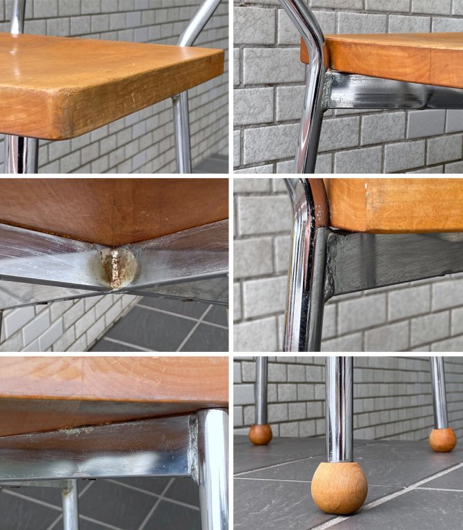 イクスス ikususu FURNITURE ダイニングチェア アルダー無垢材×スチール オイルフィニッシュ ナチュラル 板座 座繰り 廃番 北欧テイスト A ■