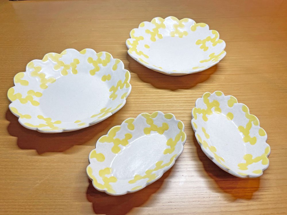 ミモザはな6寸深皿 本郷里奈 現代作家 プレート 和食器 ミモザシリーズ 小花柄 黄色 6寸 A ★