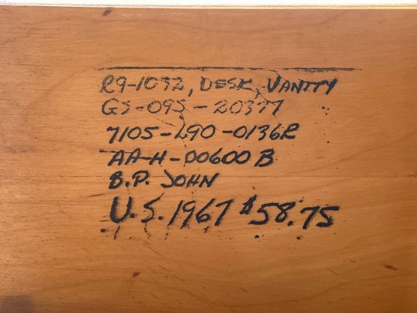 B.P.John Furniture 片袖 デスク 机 4ドロワー デコラトップ 米軍家具 ミッドセンチュリー USビンテージ ◇