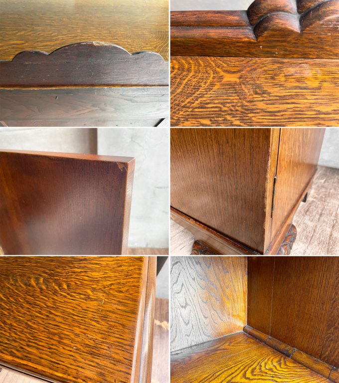 UKビンテージ Vintage バフェ サイドボード キッチンボード チェスト 抽斗2杯 オーク材 英国 アンティーク鍵なし ♪