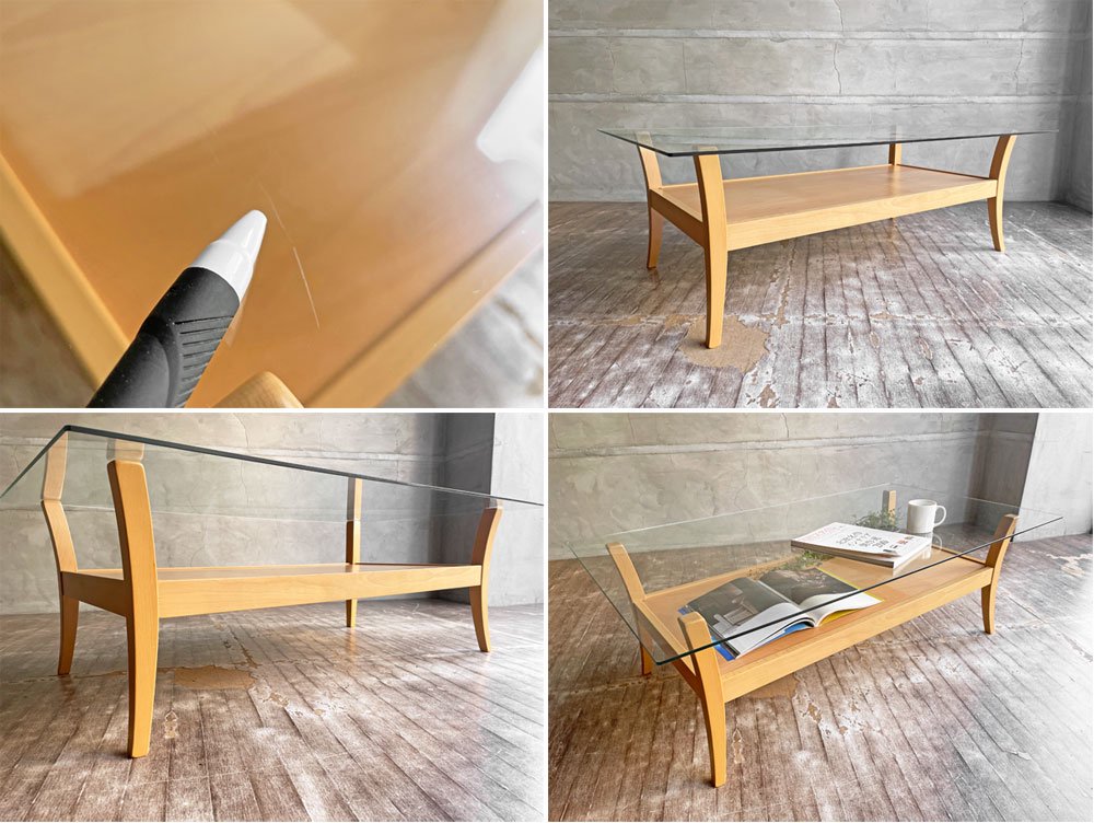 カリガリス Calligaris ローテーブル センターテーブル ビーチ材 ガラストップ ナチュラル イタリアモダン ♪