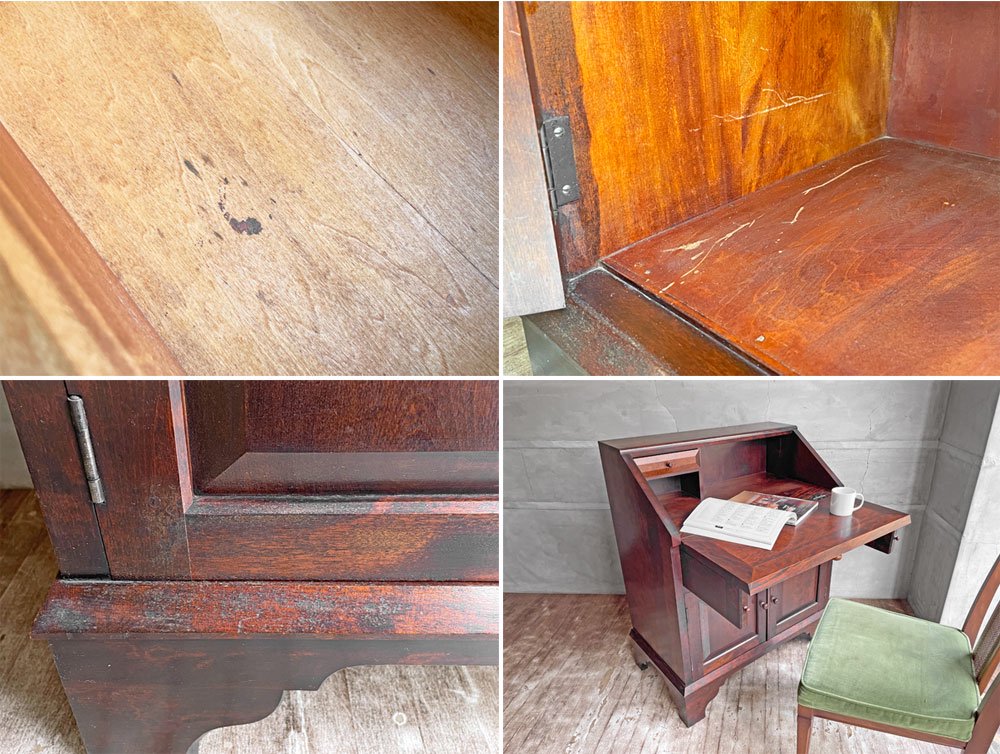 松本民芸家具 60型 ライティングビューロー キャビネット ミズメザクラ 無垢材 抽斗2杯 民藝家具 和モダン 定価約28万円 ♪