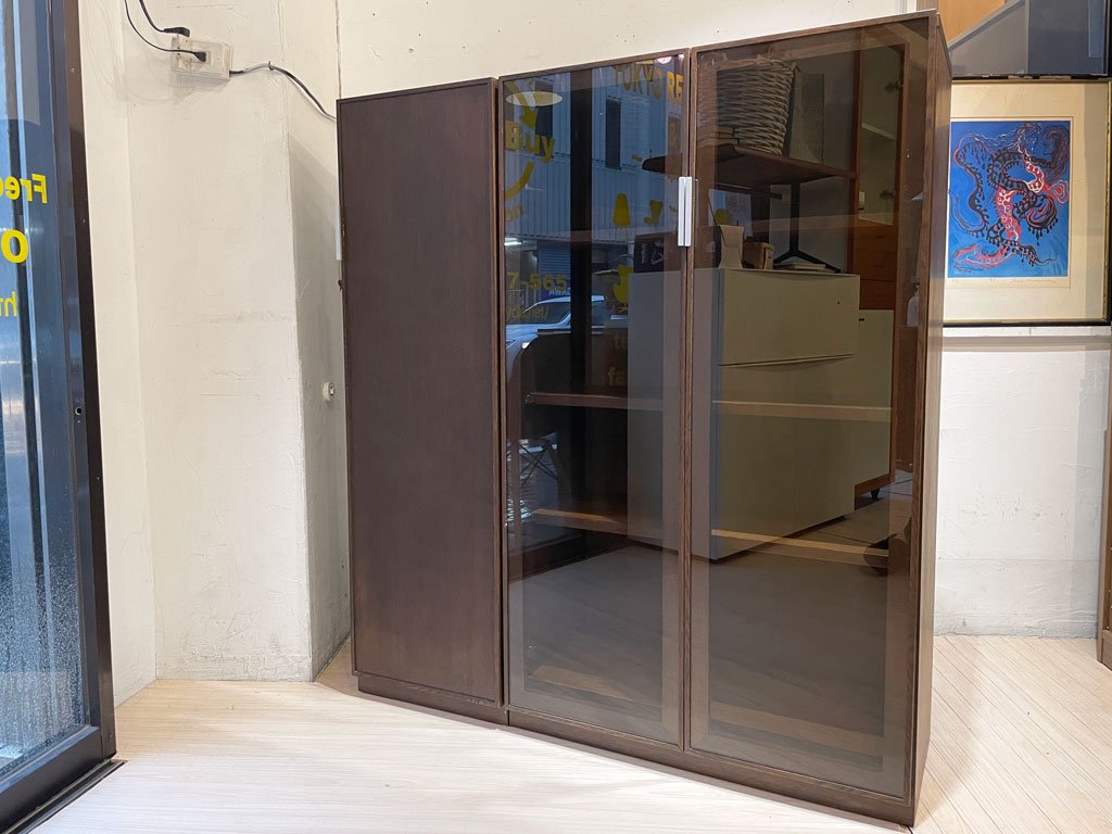 インザルーム in the ROOM ローマン スリムキャビネット ブックシェルフ ブラウン W40 木製扉右開き シンプルモダン オーク材 ★