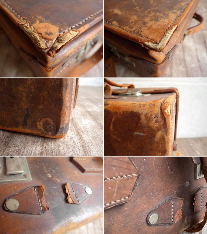 ビンテージ Vintage レザー トランク スーツケース 本革 収納 ディスプレイ 店舗什器 現状品 ♪