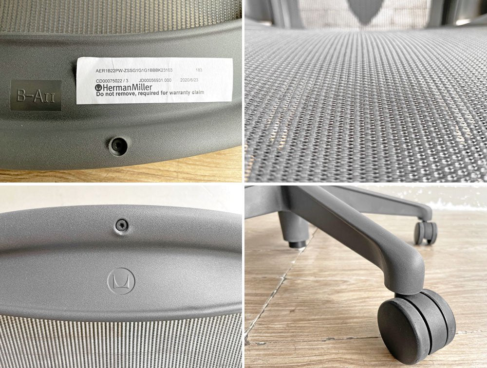 ハーマンミラー Herman Miller アーロンチェア デスクチェア リマスタード ライト Bサイズ グラファイトベース ビル・スタンフ & ドン・チャドウィック ポスチャーフィット 美品 ●