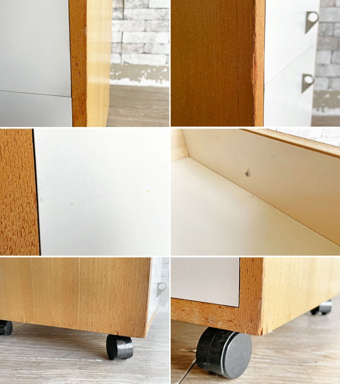 ビンテージ デスクワゴン Vintage desk wagon メラミン化粧板×オーク材 柾目 キャスター付 レトロモダン デスク サイド キャビネット ●