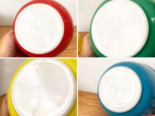 コーニング CORNING オールドパイレックス OLD PYREX ミキシングボウル 4サイズセット プライマリーカラー アメリカ ビンテージ★