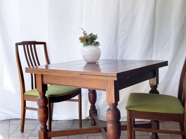 英国 アンティーク ドローリーフテーブル オーク材 UK ビンテージ バルボスレッグ イギリス ダイニングテーブル ◇