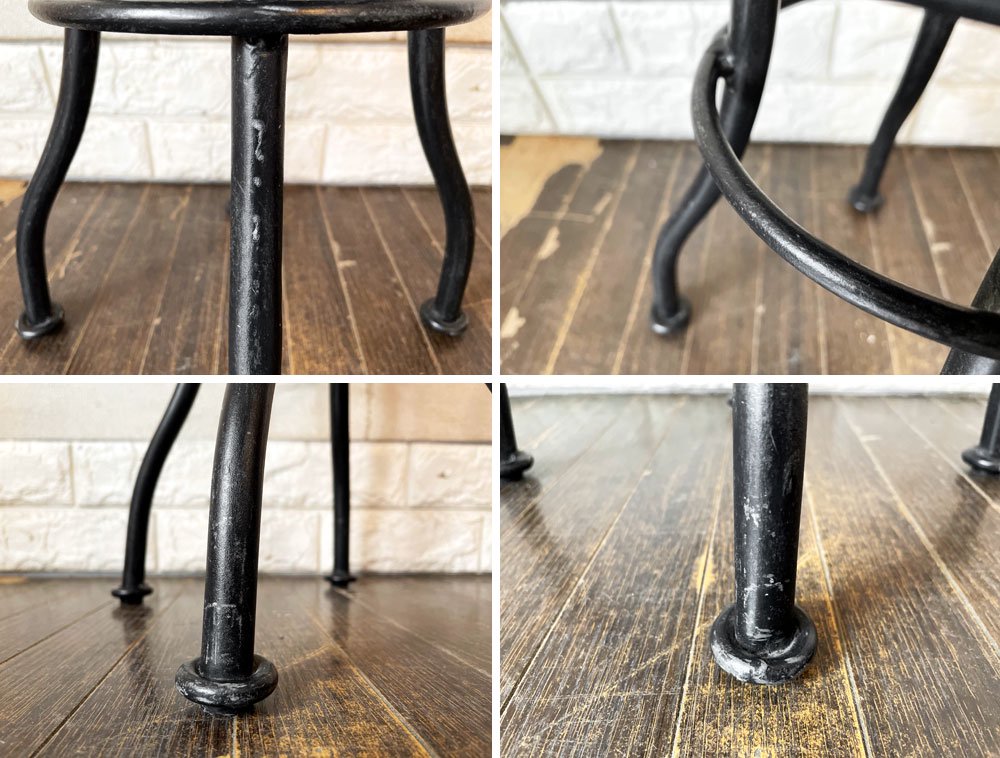 ビンテージスタイル Vintage Style スツール 丸椅子 Φ30cm レザー調 スタッズ アイアン脚 インダストリアル ◎