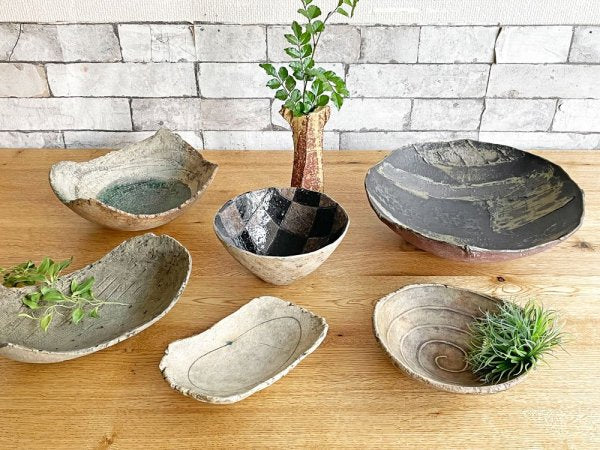 鷹尾葉子 Yoko Takao 丸鉢 深皿 ボウル Φ18cm チェック柄 市松模様 手びねり 現代作家 ●