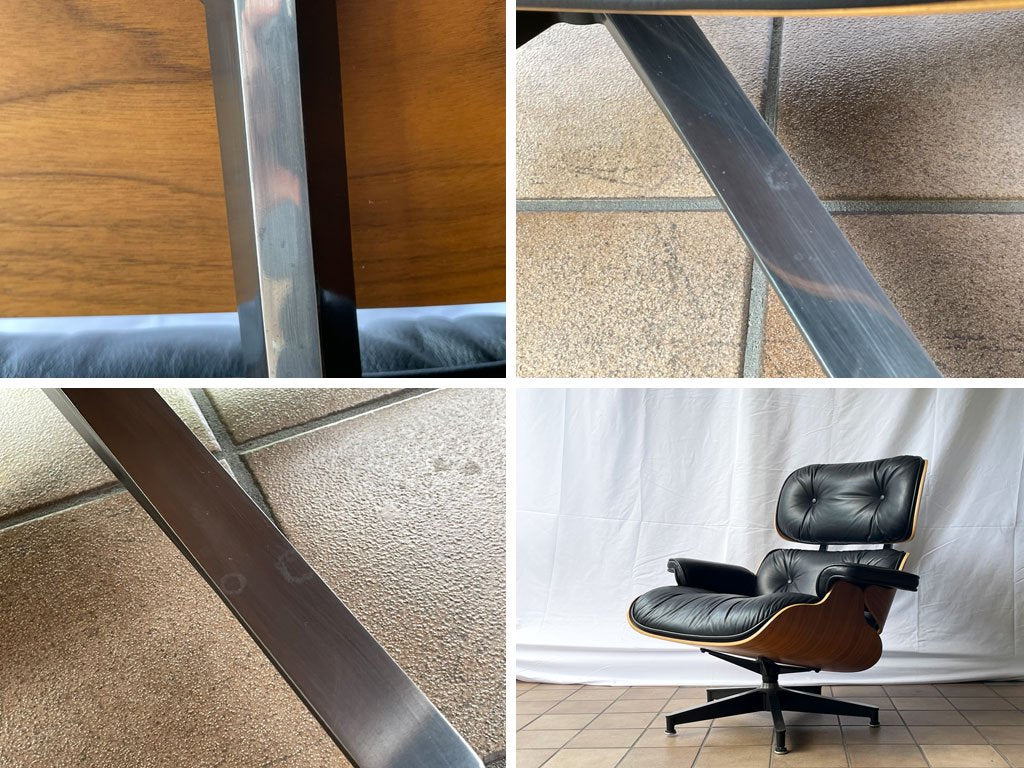 ハーマンミラー Herman Miller イームズ ラウンジチェア ブラックレザー × ウォールナット C&R イームズ ミッドセンチュリー ◇