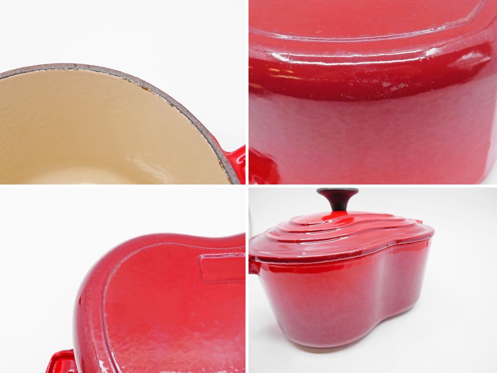 ルクルーゼ LE CREUSET ココットダムール チェリーレッド ハート型 両手鍋 鋳物 フランス 参考定価約3万円 ●