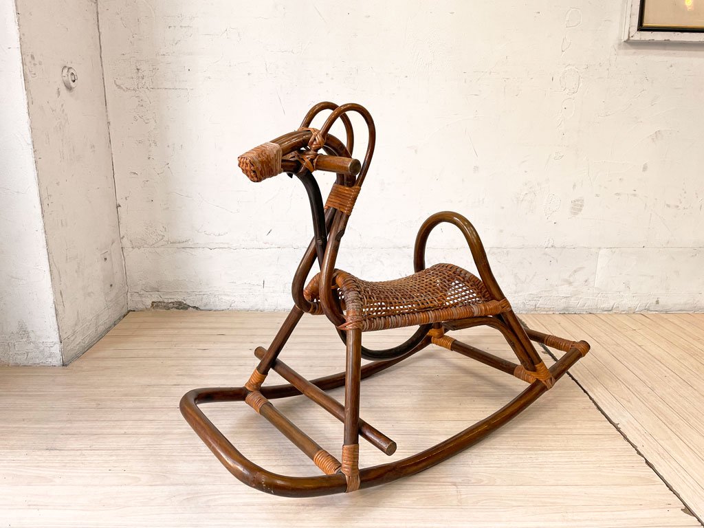 ビンテージ Vintage ラタン ロッキングホース 木馬 玩具 おもちゃ