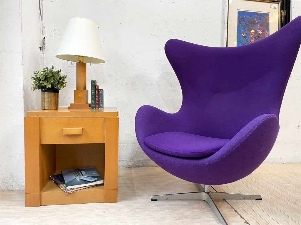 フリッツハンセン Fritz Hansen エッグチェア Egg chair アルネ・ヤコブセン Arne Jacobsen パープルファブリック アルミニウムベース デンマーク ★