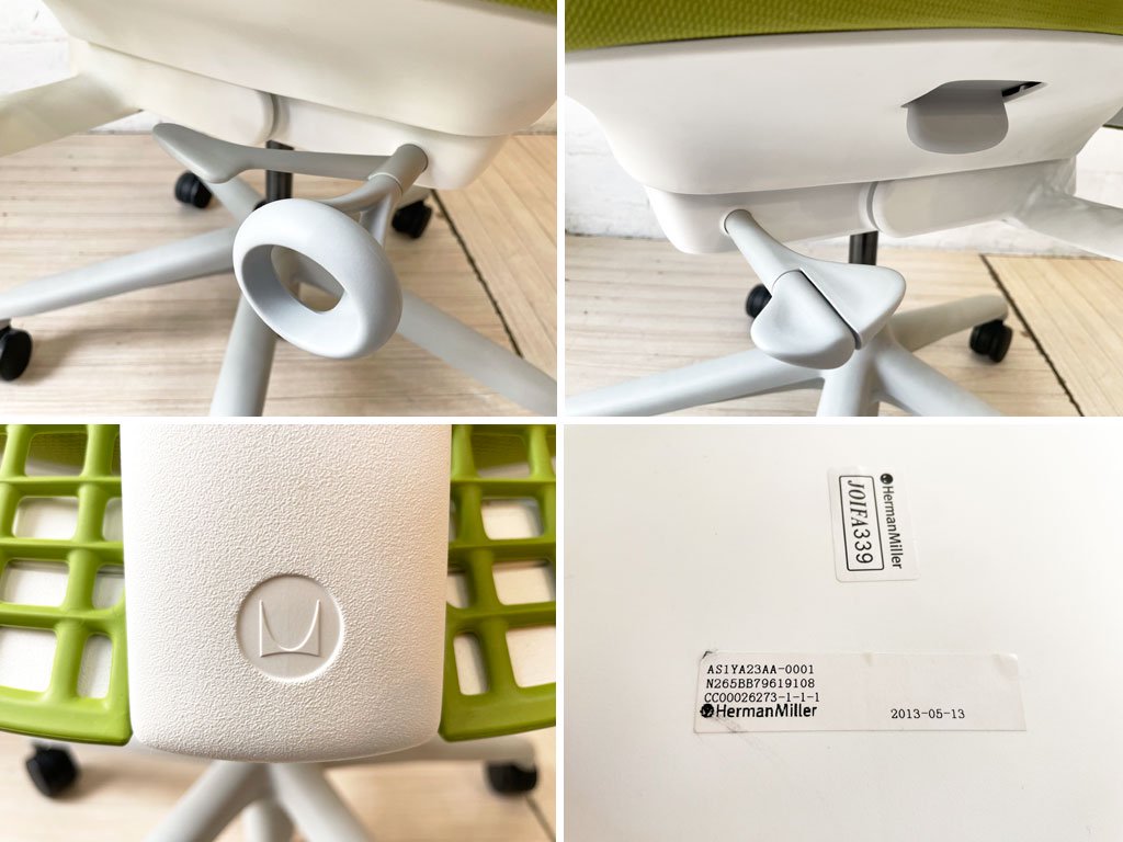 ハーマンミラー Herman Miller セイルチェア SAYL CHAIR ミドルバック オフィスチェア デスクチェア ホワイトフレーム グリーン ★