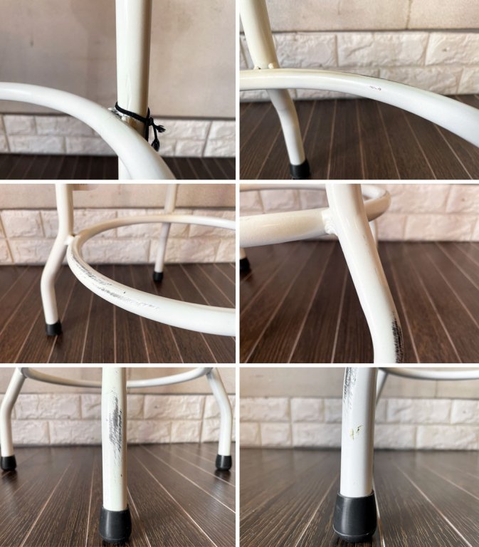 オールドメゾン old maison アイアンスツール Iron Stool 70cm チーク座面 ホワイトカラーフレーム ビンテージスタイル 定価¥17,160- ◎