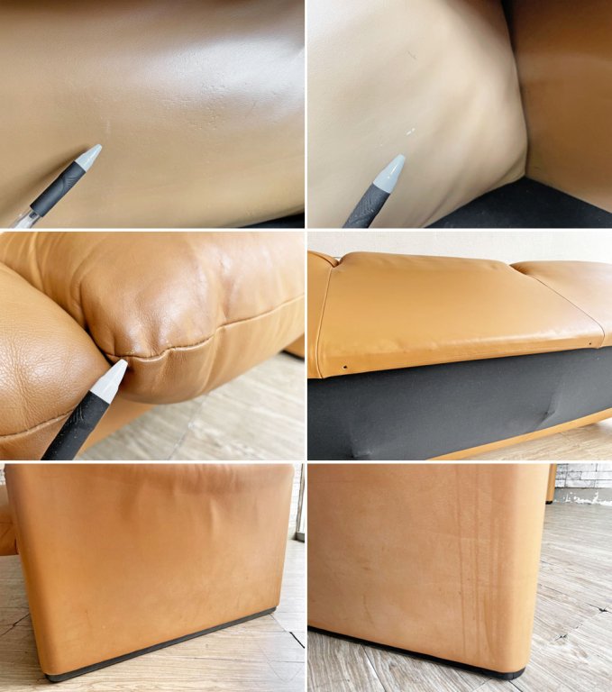 カッシーナ イクスシー Cassina ixc. 675 マラルンガ MARALUNGA 3人掛け ソファ 本革 ライトブラウン系 ヴィコ・マジストレッティ MoMA 定価214万円以上 ●