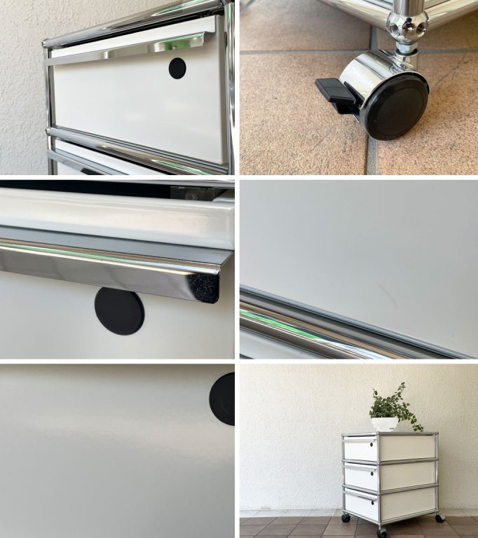 ユーエスエムハラー USM Haller モジュラーファニチャー Modular Furniture ハラーシステム ロールボーイ ワゴン デスクキャビネット 3ドロワー ホワイト ◇