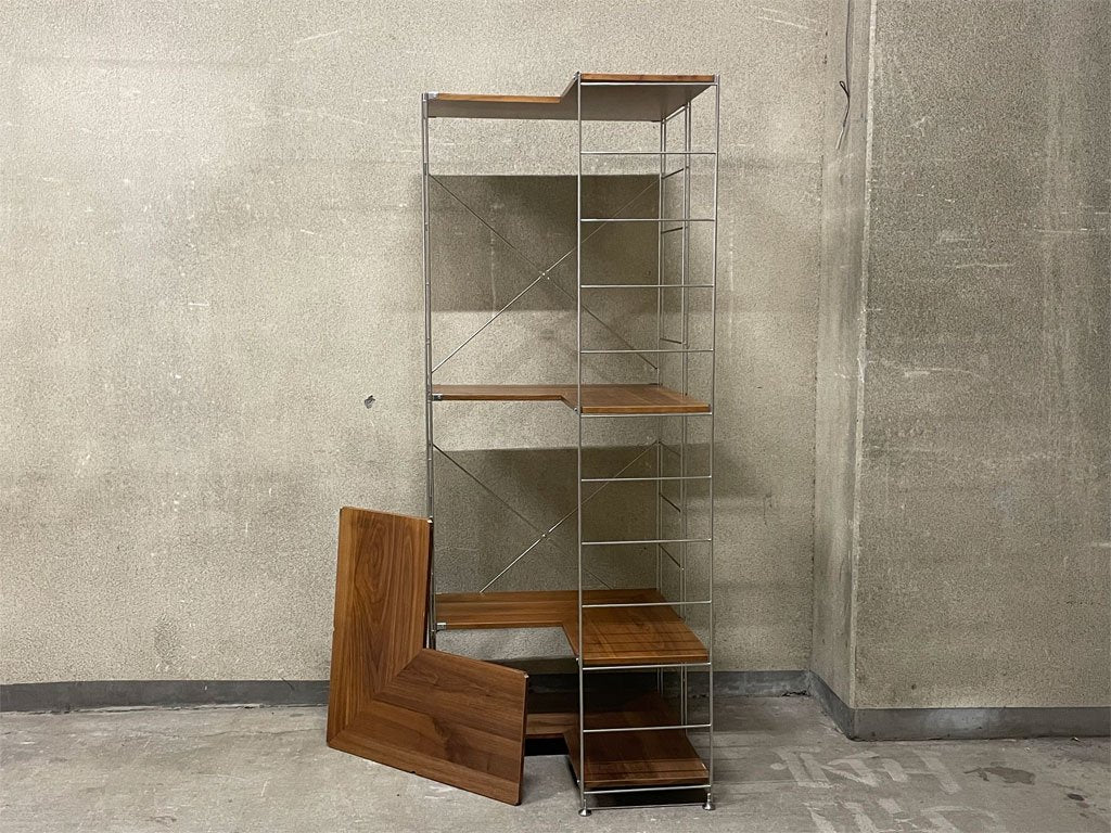 無印良品 MUJI ステンレスユニットシェルフ コーナーシェルフ 4段+追加棚板1枚 ウォールナット材 L字型 シンプルデザイン 総額:¥54,430-〓