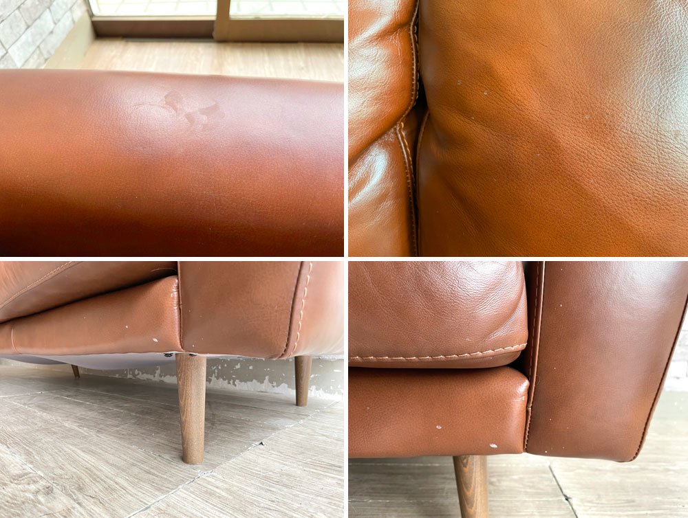 ウニコ unico モルン MOLN 3Pソファ 本革 レザー ブラウン フェザークッション 北欧スタイル ●