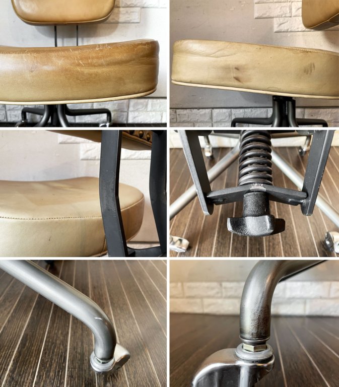 トラックファニチャー TRUCK FURNITURE デスクワークチェア DESKWORK CHAIR アームレス 本革 スチールフレーム 回転式座面昇降 キャスター付 定価¥129,800- ◎
